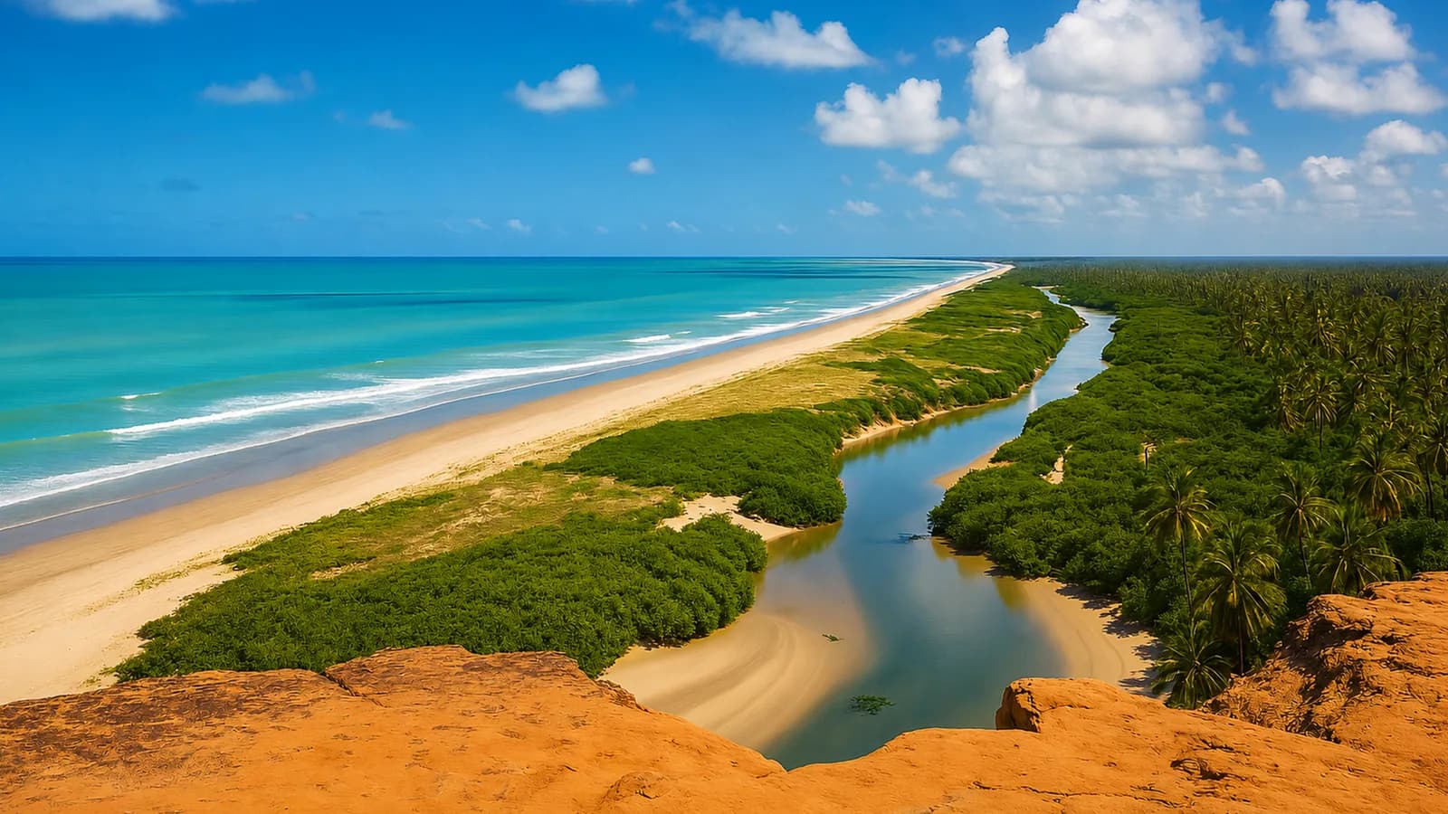 Rio Miriri correndo paralelo à faixa de praia
